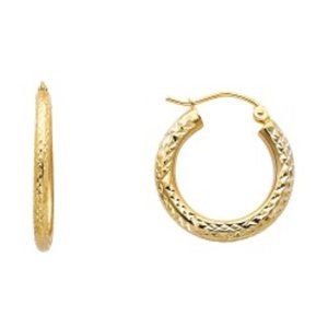 1" inch 14K Yellow Gold 3mm DC Hoop Earrings